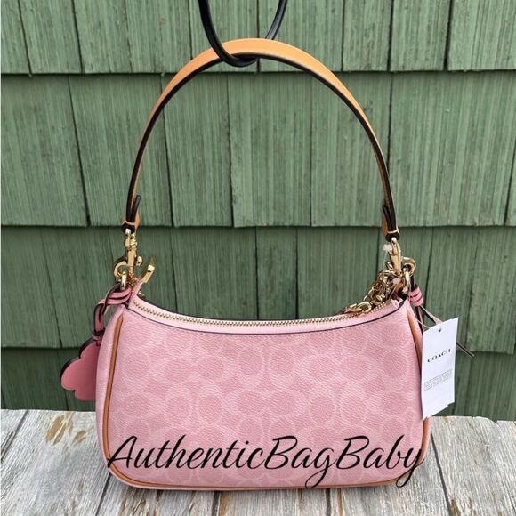 Coach Teri Shoulder Bag In Signature Canvas With Charms Powder Pink Purse - Picture 5 of 10